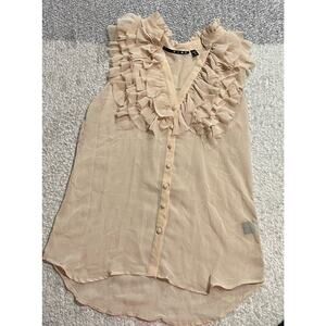 Catwalk to Sidewalk Womens Small Sleeveless Ruffled Button Up Top Cream WAI52328